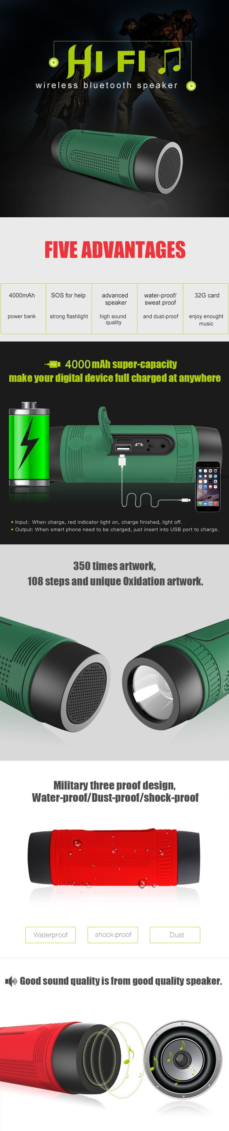 Bluetooth Outdoor Bicycle Portable Speaker with LED light