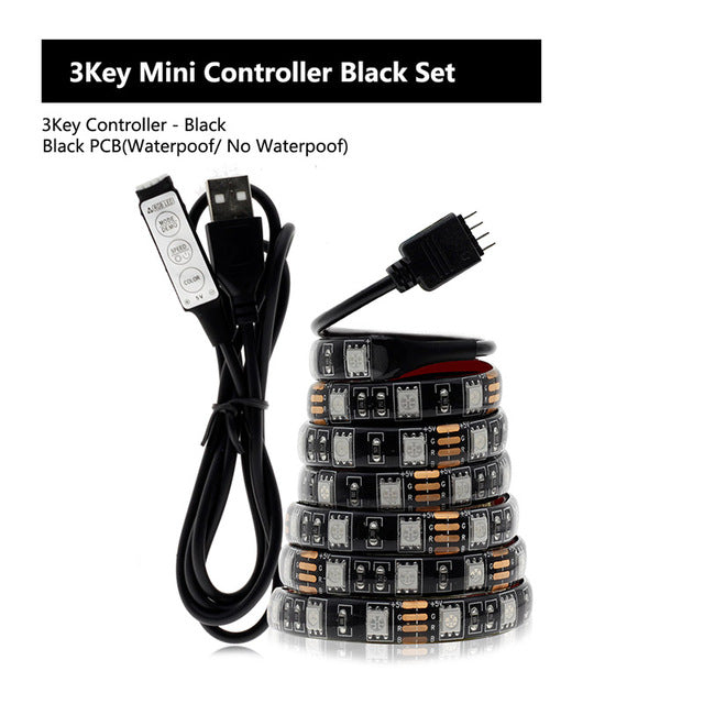 5V USB LED Strip 5050 RGB TV Background Lighting 60LEDs/m With Music Controller 50cm 1m 2m Set.